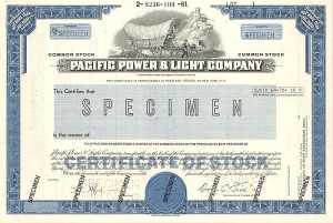 Pacific Power and Light Co. - Utility Specimen Stock Certificate